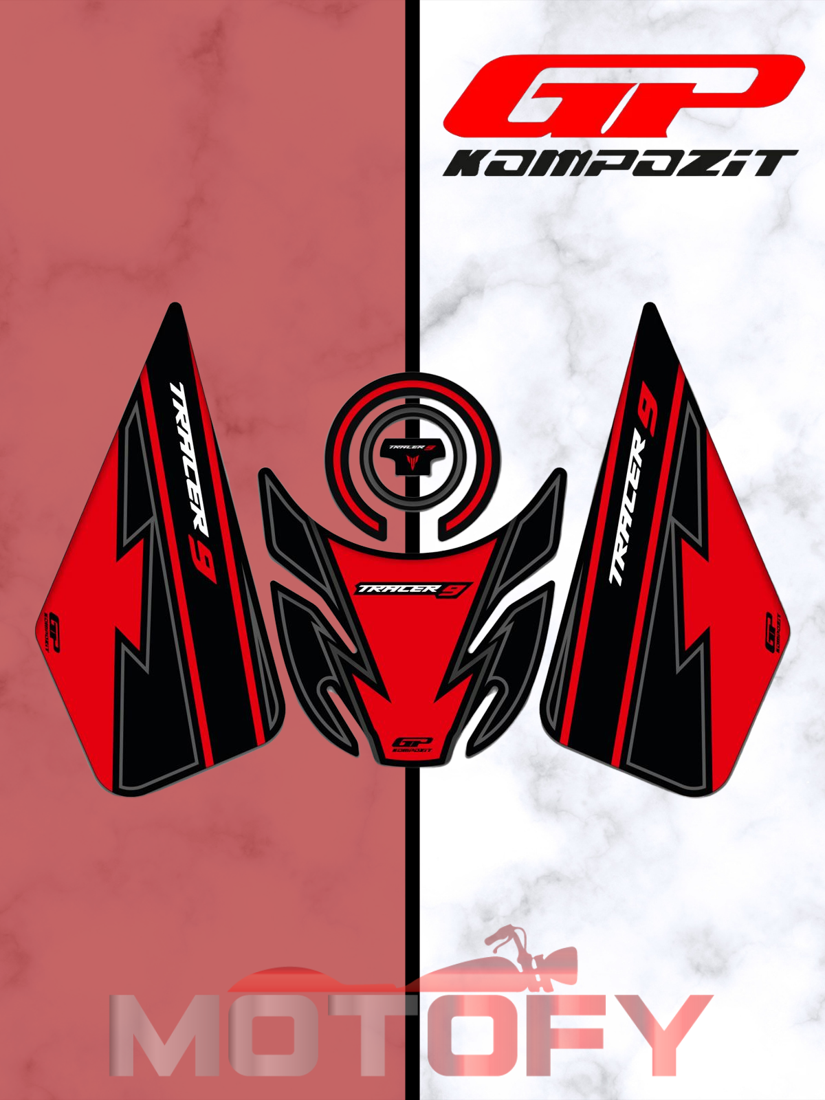 GP Kompozit Yamaha MT-09 Tracer 2021-2024 Uyumlu Tank Pad Seti Kırmızı