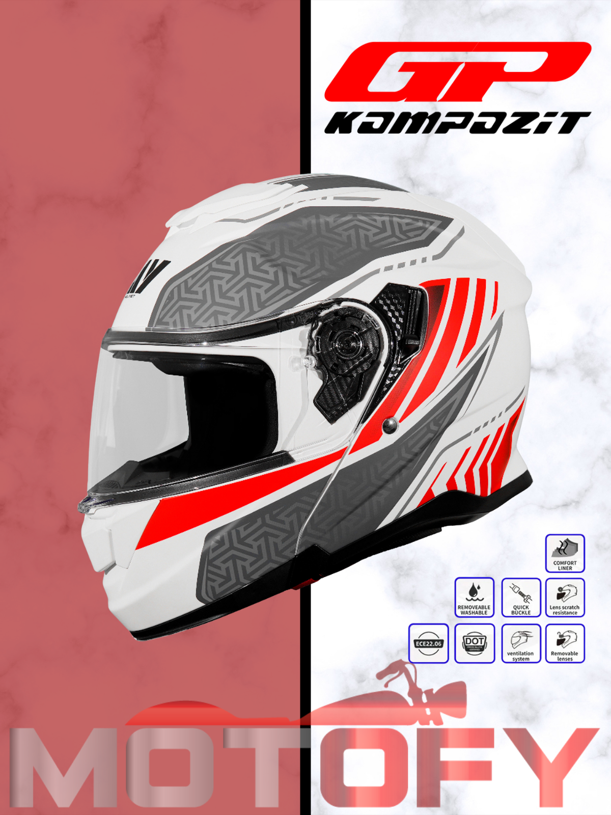 GP MY HELMET MKS002-WRG Güneş Vizörlü Şeffaf Çene Açılır Motosiklet Kaskı XXL