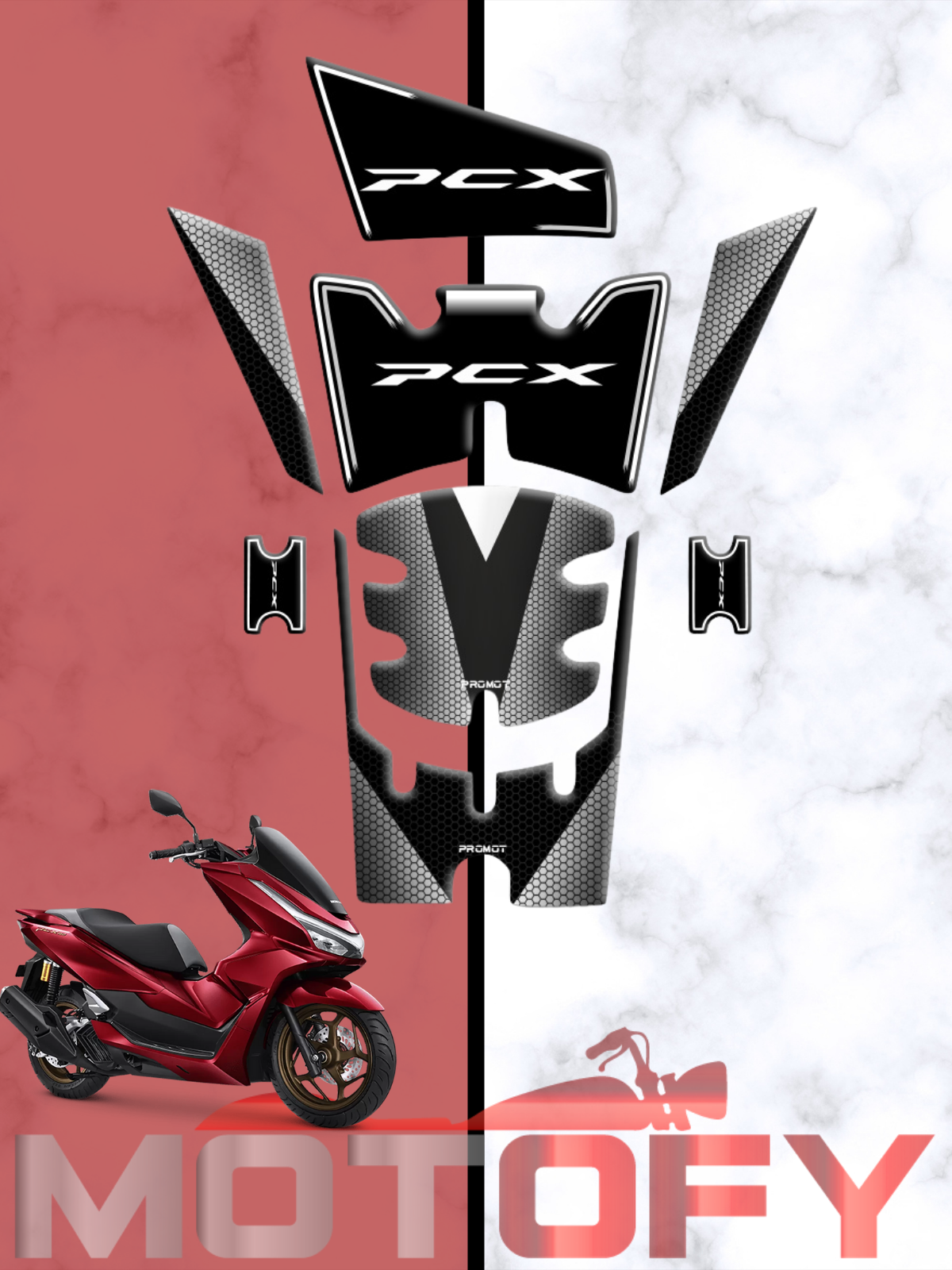 HONDA PCX 125 2025 TANK PAD SETİ BEYAZ KARBON DESEN