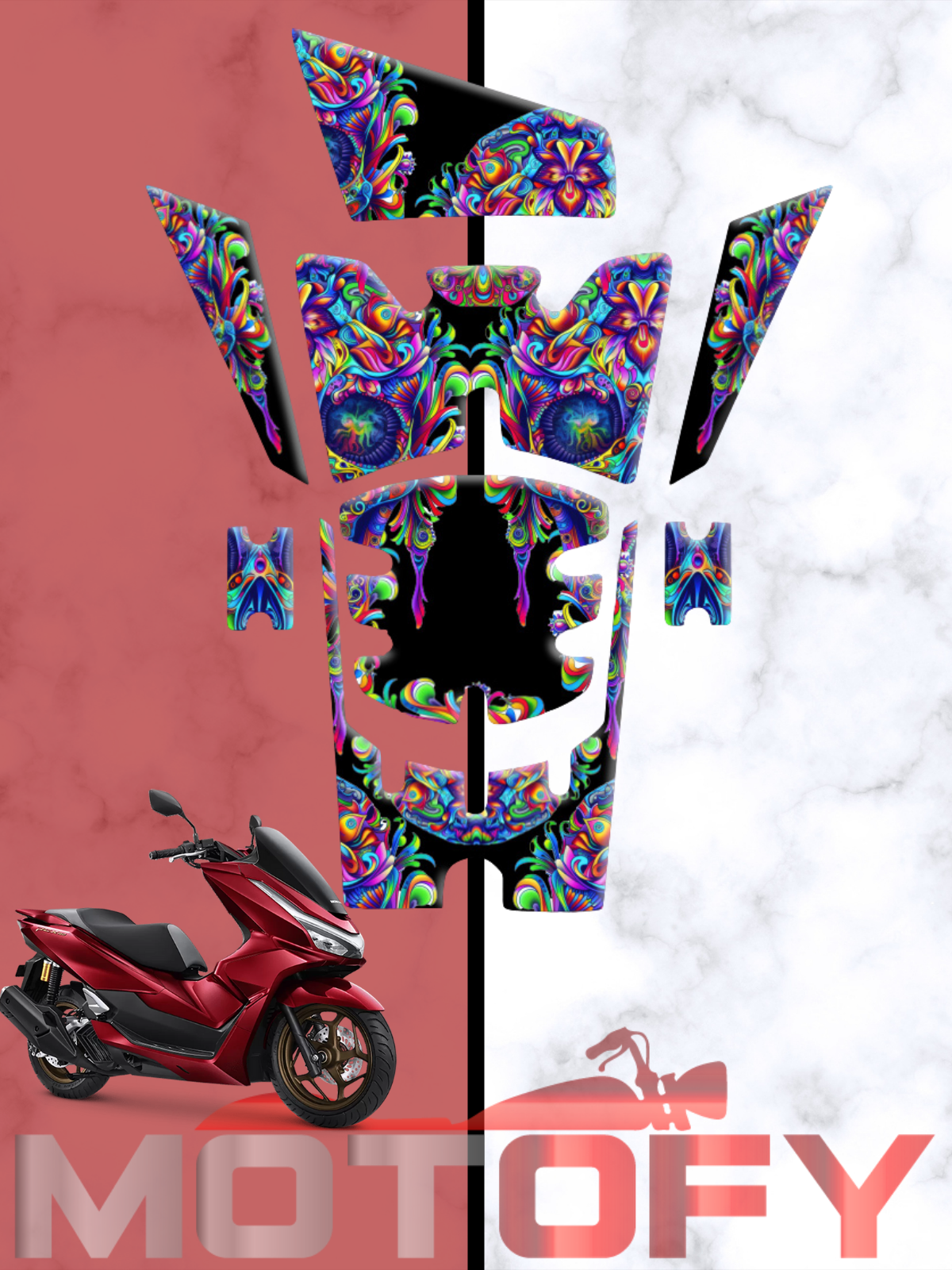 HONDA PCX 125 2025 TANK PAD SETİ NEON PSYCHEDELIC DESEN RENKLİ