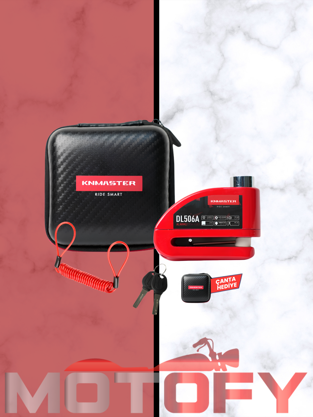 KNMASTER DL506A 6mm Alarmlı Disk Kilidi | Hatırlatma Kablosu ve Taşıma Çantası Hediye