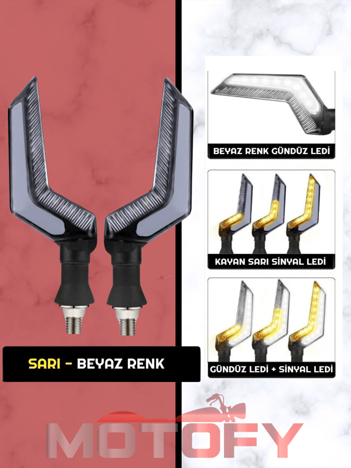 MOTOFY MIZRAK SİNYAL TAKIMI - BEYAZ GÜNDÜZ LEDLİ KAYAR SİNYAL TAKIMI