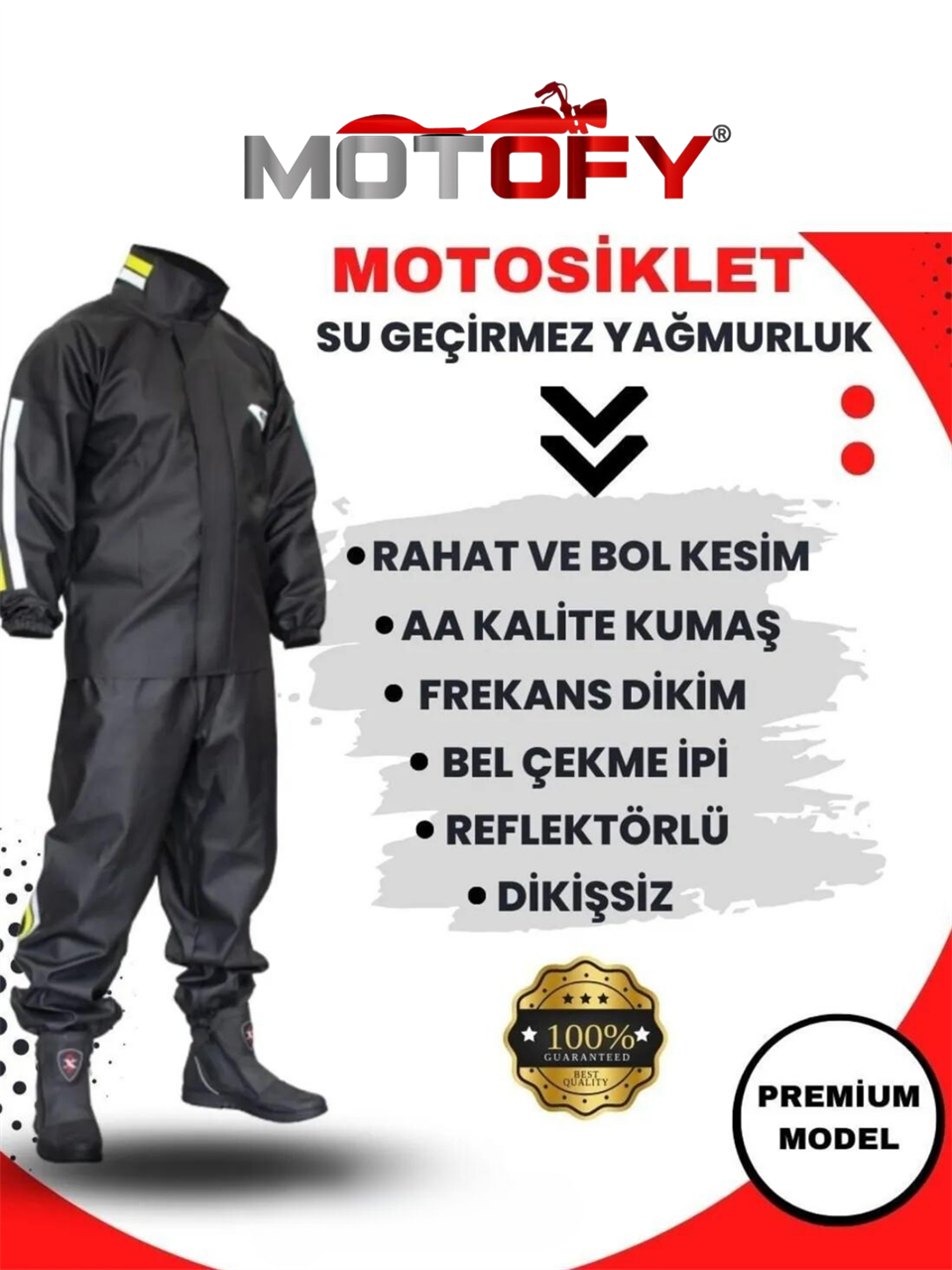 MOTORCU REFLEKTÖRLÜ YAĞMURLUK 3MM ALT ÜST TAKIM ÖZEL KESİM SU VE RÜZGAR GEÇİRMEZ
