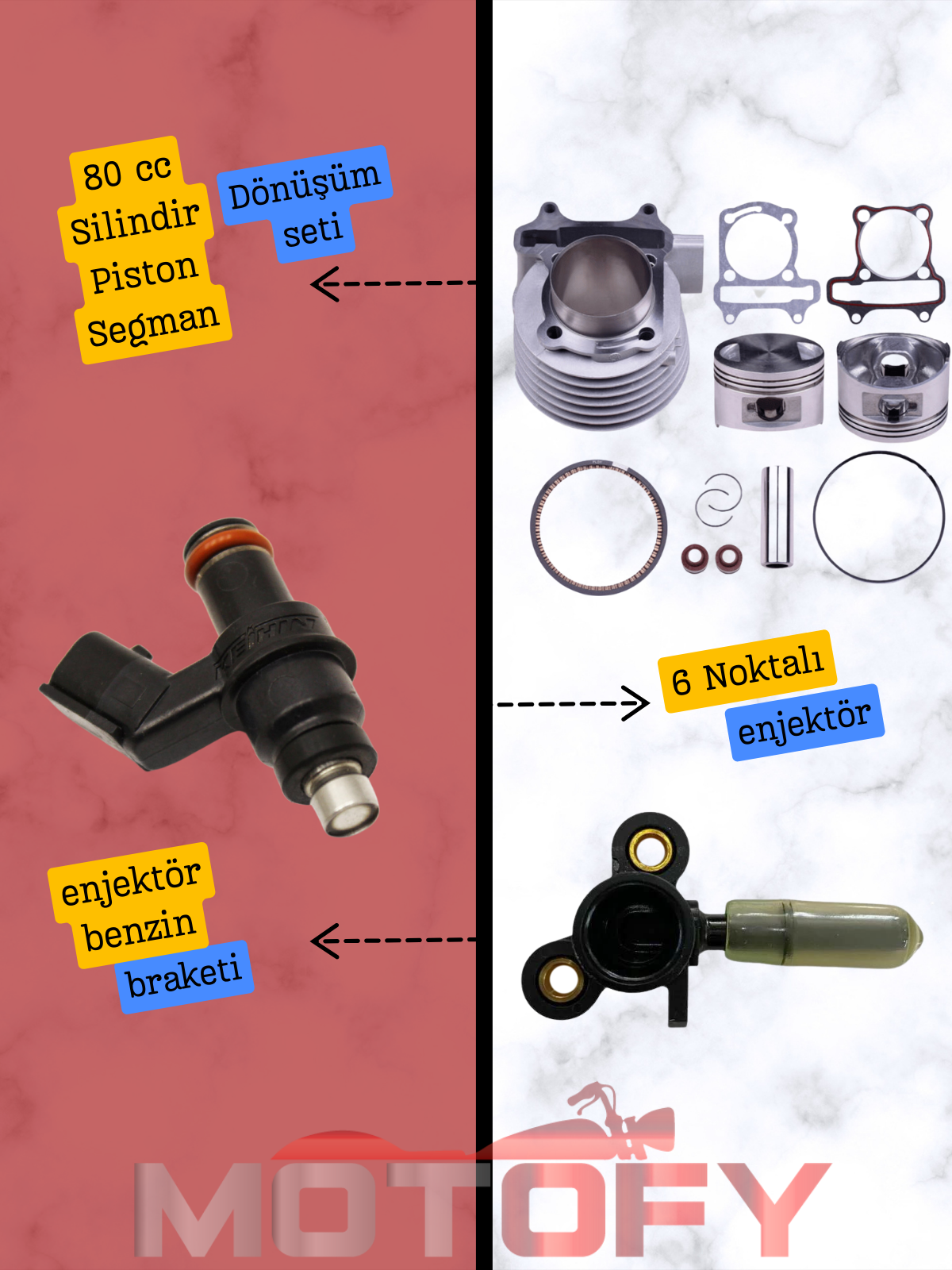 REVOLT RS5 ENJEKSİYONLU SİSTEMLİ 50 cc 'LER İÇİN - 80 cc SİLİNDİR PİSTON SEGMAN DÖNÜŞÜM SETİ - YAZILIM GÜNCELLEMESİ GEREKMEZ