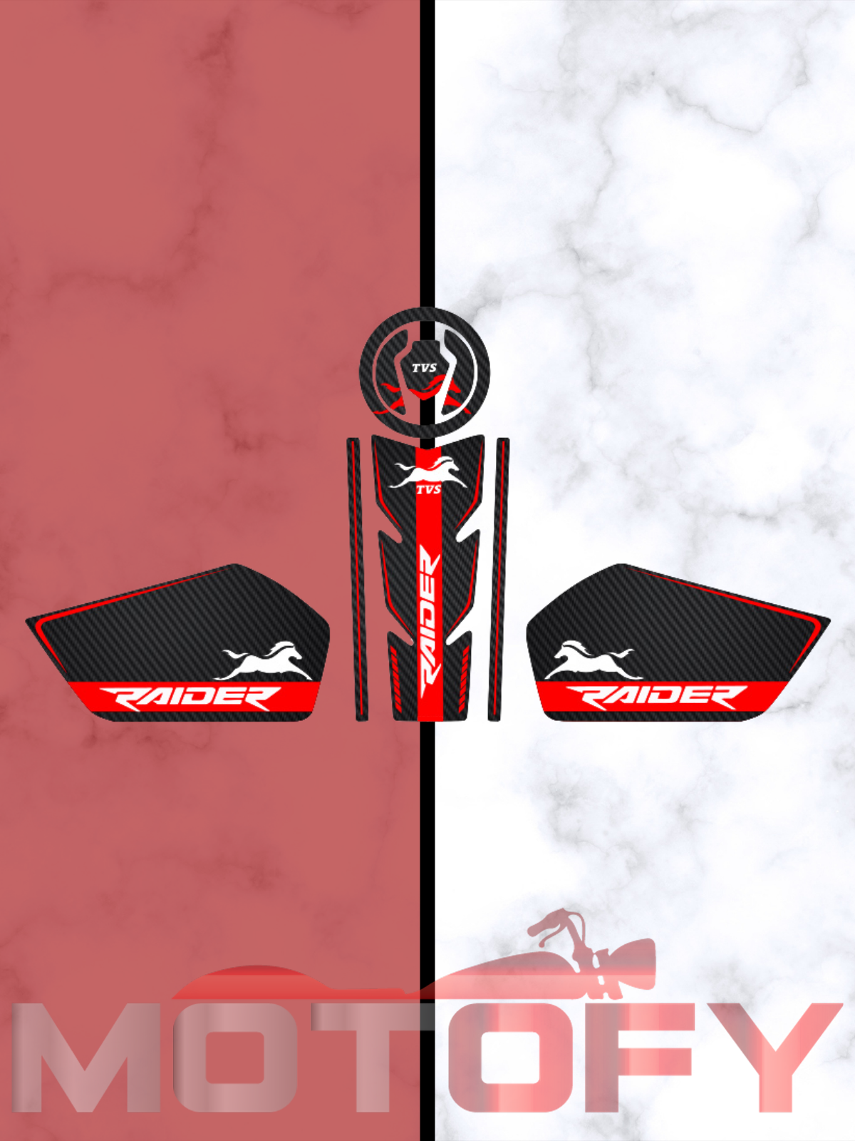 TVS RAIDER UYUMLU TANK PAD SET KIRMIZI SİYAH KARBON
