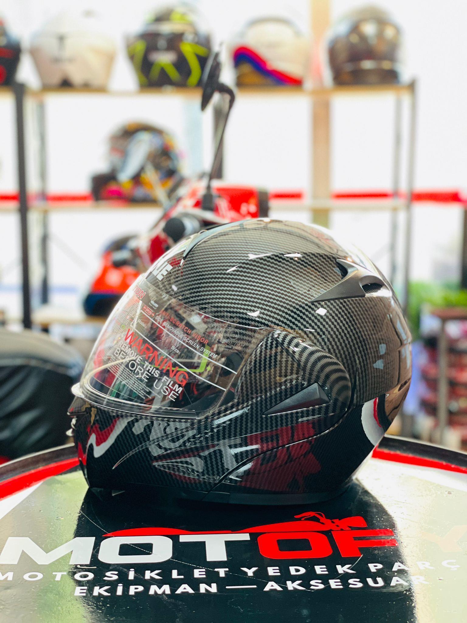 VİRTUE ÇENA AÇILIR GÜNEŞ VİZÖRLÜ ECE 22.05 GÜVENLİK SERTİFİKALI KASK KARBON SMALL