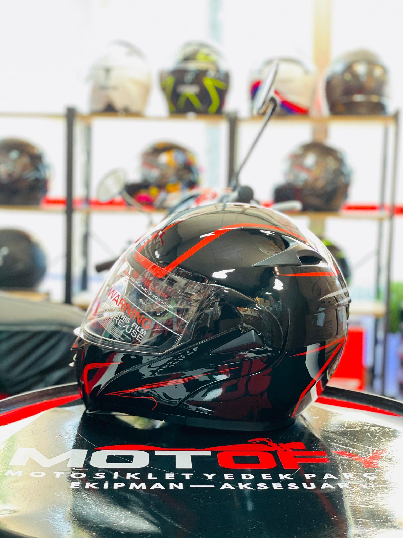 VİRTUE ÇENA AÇILIR GÜNEŞ VİZÖRLÜ ECE 22.05 GÜVENLİK SERTİFİKALI KASK SİYAH KIRMIZI DETAYLI SMALL