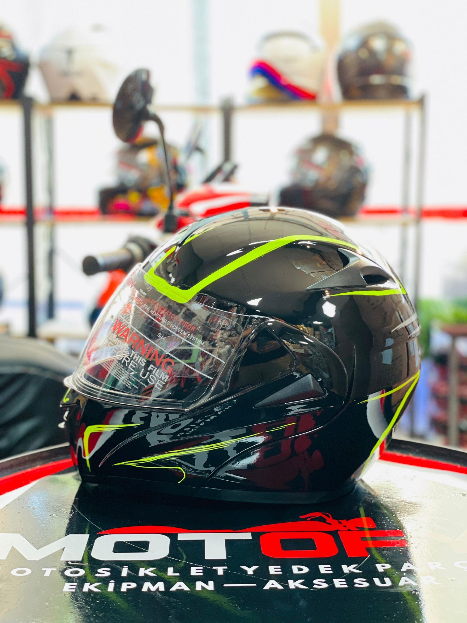 VİRTUE ÇENE AÇILIR GÜNEŞ VİZÖRLÜ ECE 22.05 GÜVENLİK SERTİFİKALI KASK SİYAH SARI DETAYLI LARGE