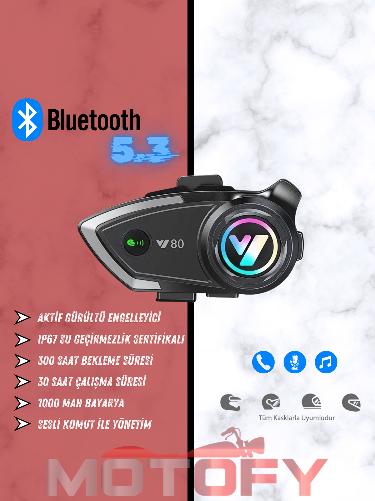 Y80 Kablosuz Bluetooth Motosiklet Kask Kulaklık Intercom Kaliteli Hoparlör ve Mikrofon