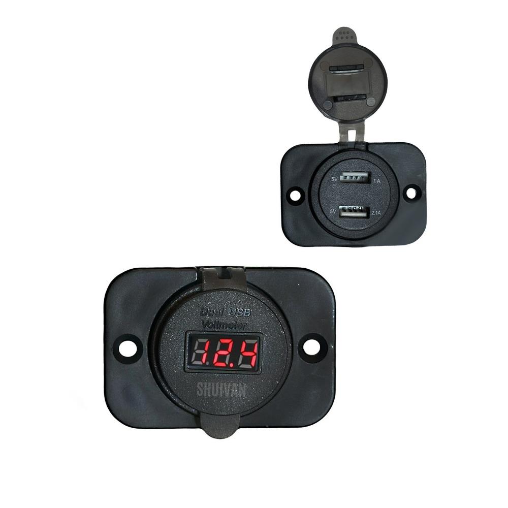 SHUIVAN İkili USB Söketi + Voltmetre Göstergeli Kapaklı - Karavan Malzemeleri, Karavan EkipmanlarıAnahtarlar, Prizler & SöketlerSHUIVANSHUIVAN İkili USB Söketi + Voltmetre Göstergeli Kapaklı