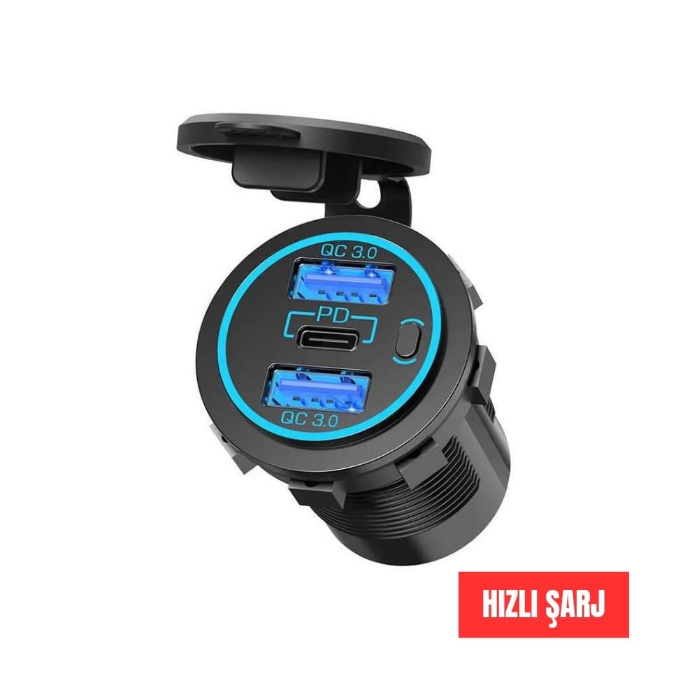 SHUIVAN USB Type C Girişi İkili USB iPhone Kapaklı Şarj Söketi 3.0Ah - Karavan Malzemeleri, Karavan EkipmanlarıAnahtarlar, Prizler & SöketlerSHUIVANSHUIVAN USB Type C Girişi İkili USB iPhone Kapaklı Şarj Söketi 3.0Ah