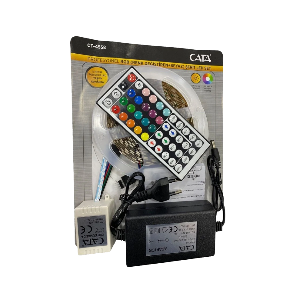 Cata RGB Şerit Led Seti 5m Led 15 Renk + Trafo + Kumanda - Karavan Malzemeleri, Karavan EkipmanlarıAydınlatma GrubuCataCata RGB Şerit Led Seti 5 Mt Rgb Led 15 Renk + Trafo + Rgb Kumanda