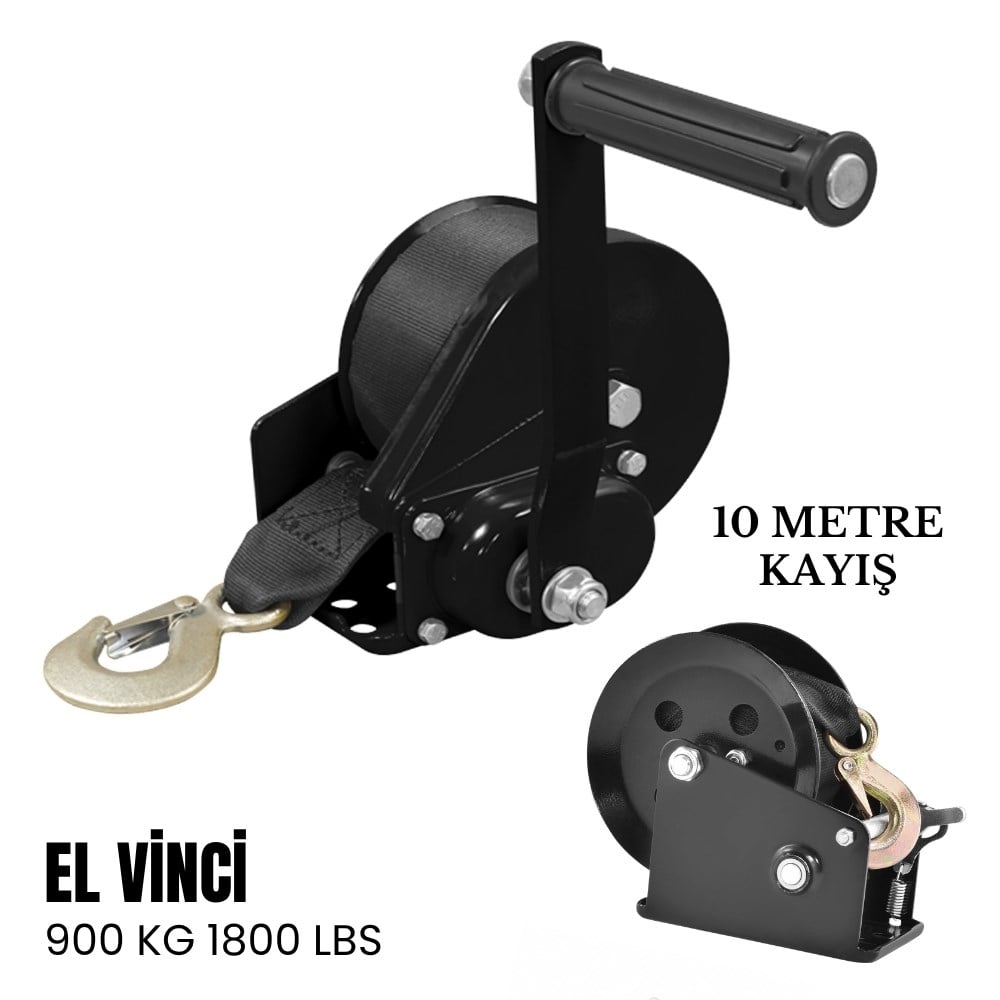 El Vinci 900 Kg 1800 LBS - 10 Metre Kayışlı - Römork Malzemeleri, Römork El VinçleriEl VinçleriSugaEl Vinci 900 Kg 1800 LBS - 10 Metre Kayışlı