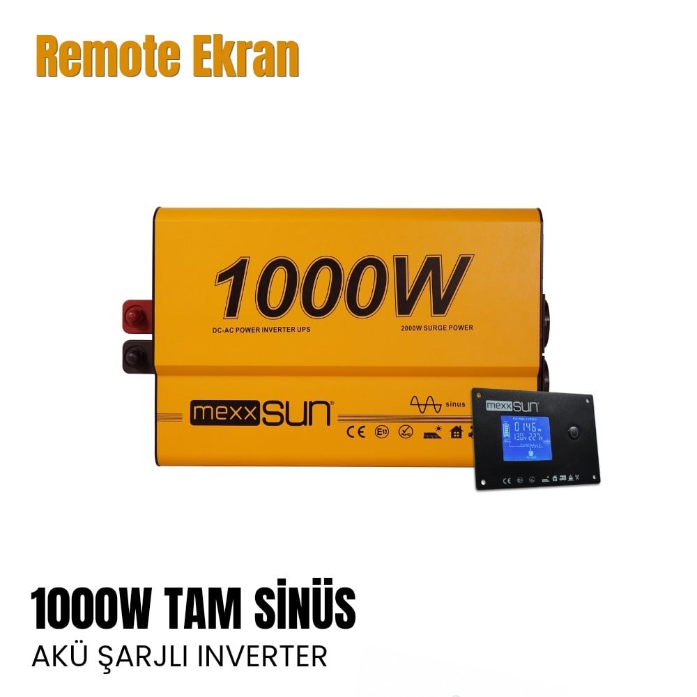Mexxsun Akü Şarjlı UPS Tam Sinüs Inverter 1000w 12v - 25Ah ( Remote Ekran ) - Karavan Malzemeleri, Karavan EkipmanlarıTam Sinüs InverterlerMexxsunMexxsun Akü Şarjlı UPS Tam Sinüs Inverter 1000w 12v - 20Ah ( Remote Ekran )