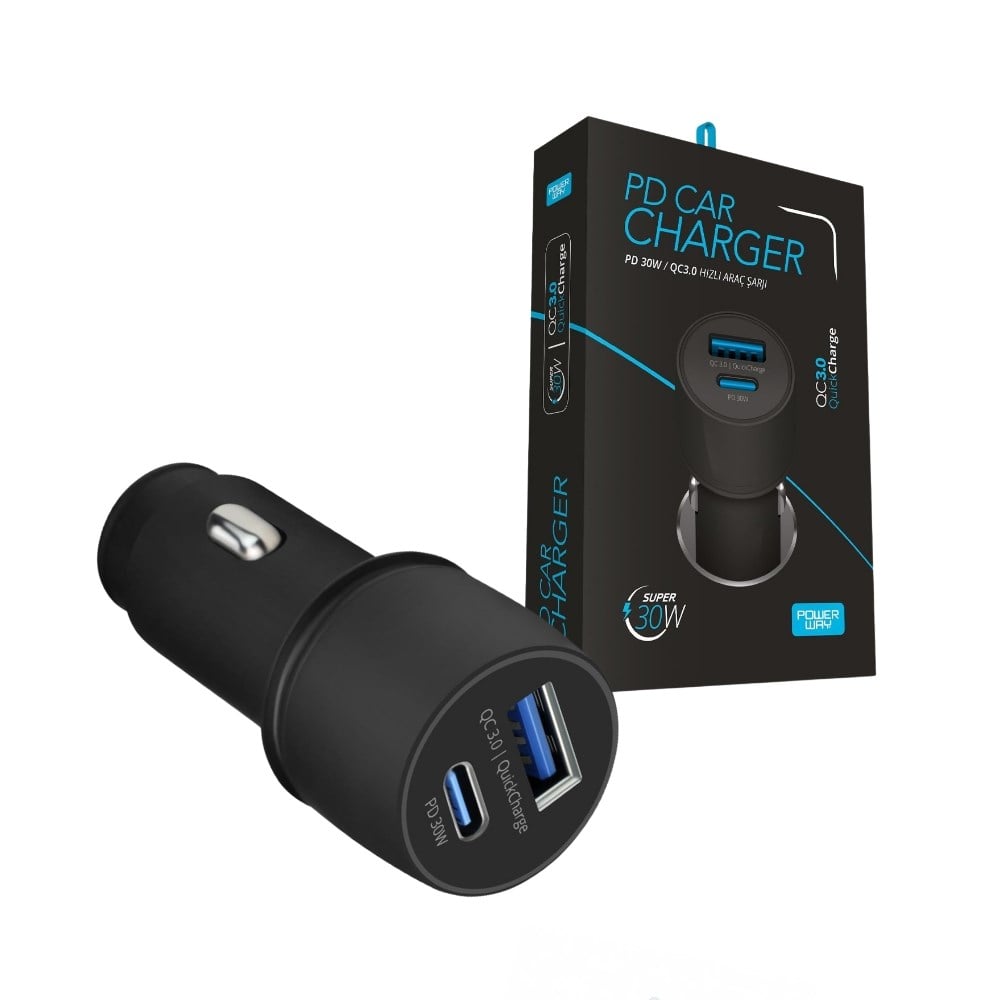 Powerway 30W PD + QC 3.0Ah Çift Çıkış Araç Çakmaklık Şarj Aleti - Araç Şarj Cihazları, Oto AksesuarEnerji Portları & SöketlerPowerwayPowerway 30W PD + QC 3.0Ah Çift Çıkış Araç Çakmaklık Şarj Aleti