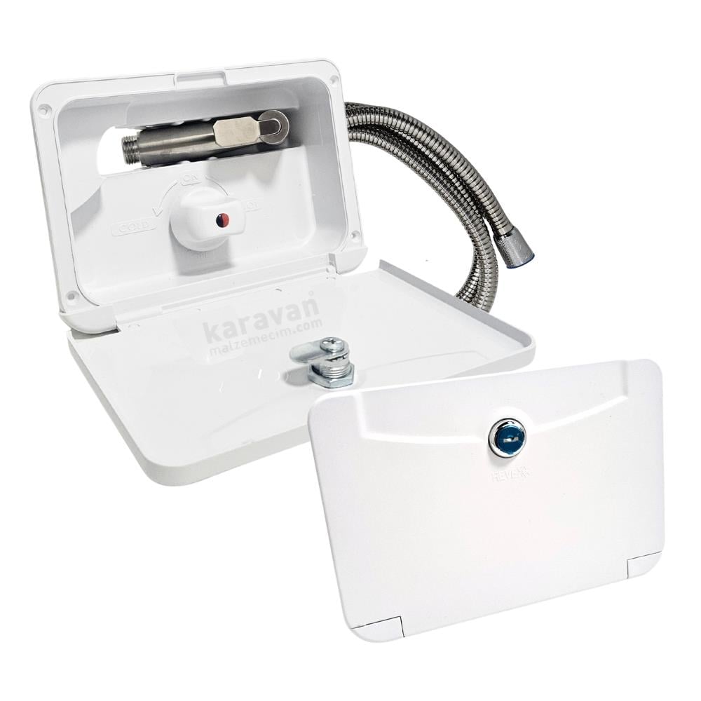 Revex Dış Duş Kutusu Sıcak / Soğuk Anahtarlı Kilitli - Beyaz - Karavan Malzemeleri, Karavan EkipmanlarıDış DuşlarRevexRevex Dış Duş Kutusu Sıcak / Soğuk Anahtarlı Kilitli - Beyaz