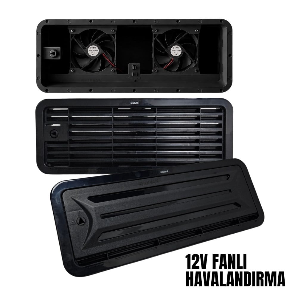 SHUIVAN Buzdolabı Havalandırma Menfezi 12v Fanlı Kış Kapaklı 48x18,5cm - Siyah - 12v - Karavan Malzemeleri, Karavan EkipmanlarıMenfezlerSHUIVANSHUIVAN Buzdolabı Havalandırma Menfezi 12v Fanlı Kış Kapaklı 48x18,5cm - Siyah - 12v