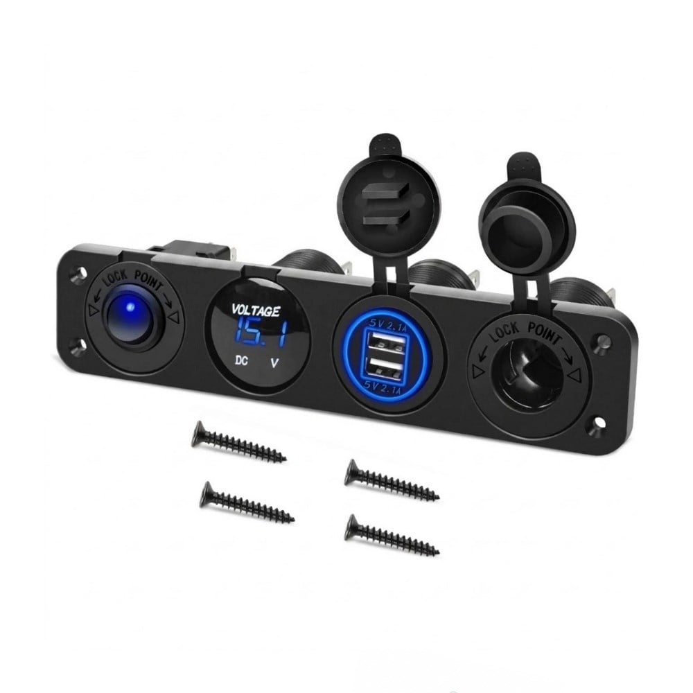 SHUIVAN Kombine Şarj Paneli Voltmetre - İkili USB - 12v Çakmak Söketi - On Off Anahtar - Karavan Malzemeleri, Karavan EkipmanlarıEnerji Portları & SöketlerSHUIVANSHUIVAN Kombine Şarj Paneli Voltmetre - İkili USB - 12v Çakmak Söketi - On Off Anahtar