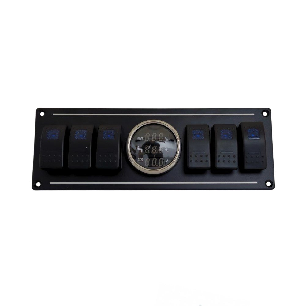 SHUIVAN Switch Panel 6'lı Dijital Seviye + Voltmetre Kombine Sigorta Paneli - Karavan Malzemeleri, Karavan EkipmanlarıSwitch PanellerSHUIVANSHUIVAN Switch Panel 6'lı Dijital Seviye + Voltmetre Kombine Sigorta Paneli