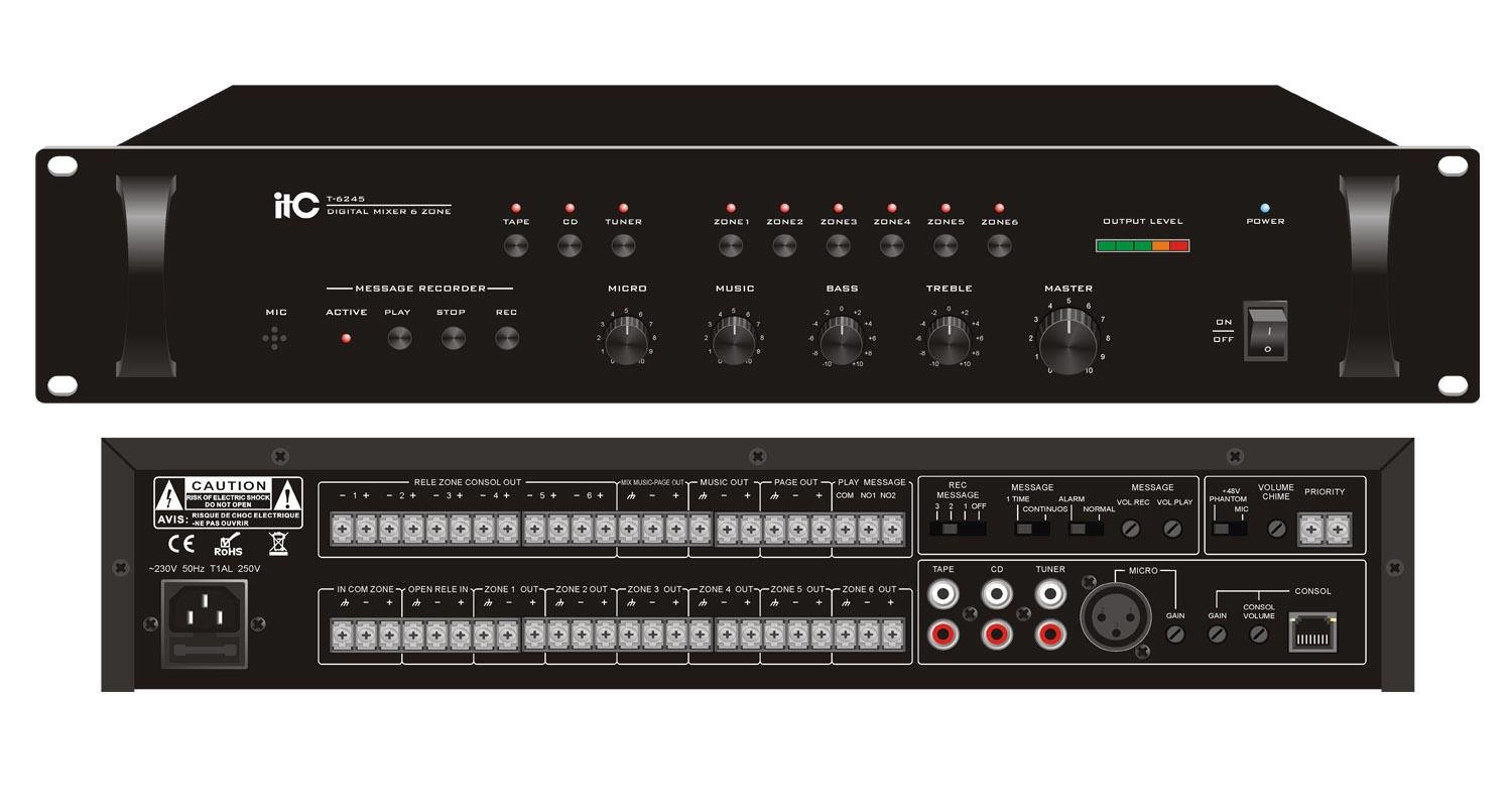 ITC T-6245 6 Zone Mixer with Voice Recorder