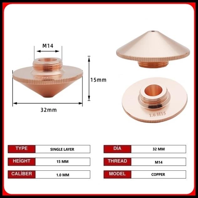 DİA32 H15 M14 SINGLE NOZZLE 1.0 MM  DIAGONAL COPPER