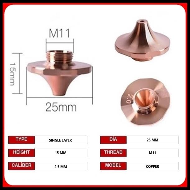 DİA25 H15 M11 SINGLE NOZZLE 2.5 MM HEXAGONAL COPPER