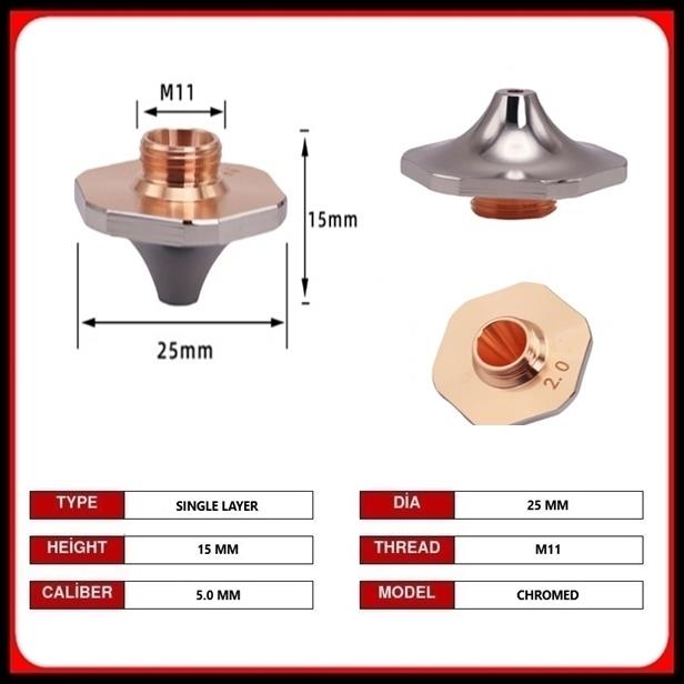 DİA25 H15 M11 SINGLE NOZZLE 5.0 MM HEXAGONAL CHROMED