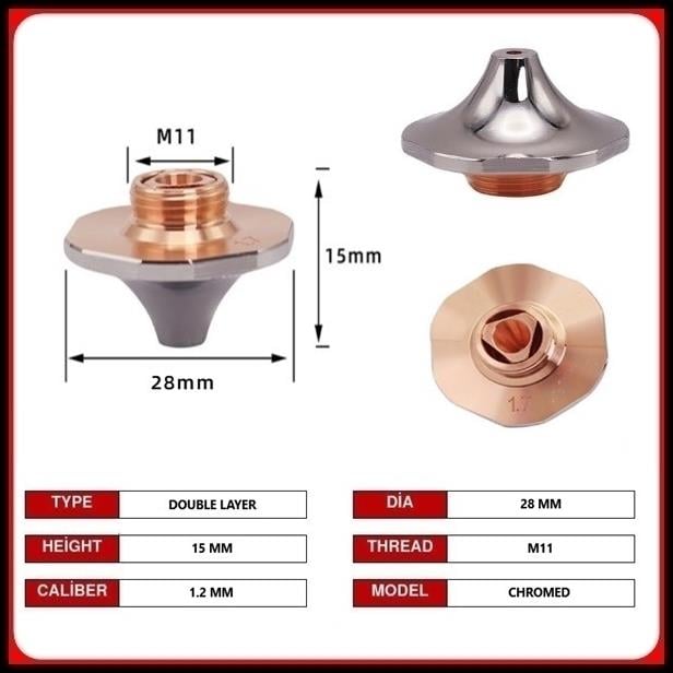 DİA28 H15 M11 DOUBLE NOZZLE 1.2 MM HEXAGONAL CHROMED 