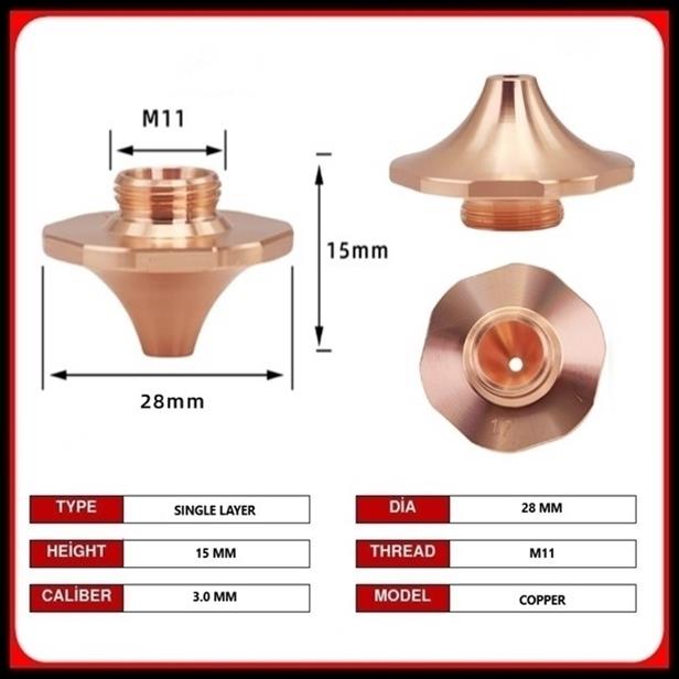 DİA28 H15 M11 SINGLE NOZZLE 3.0 MM HEXAGONAL COPPER