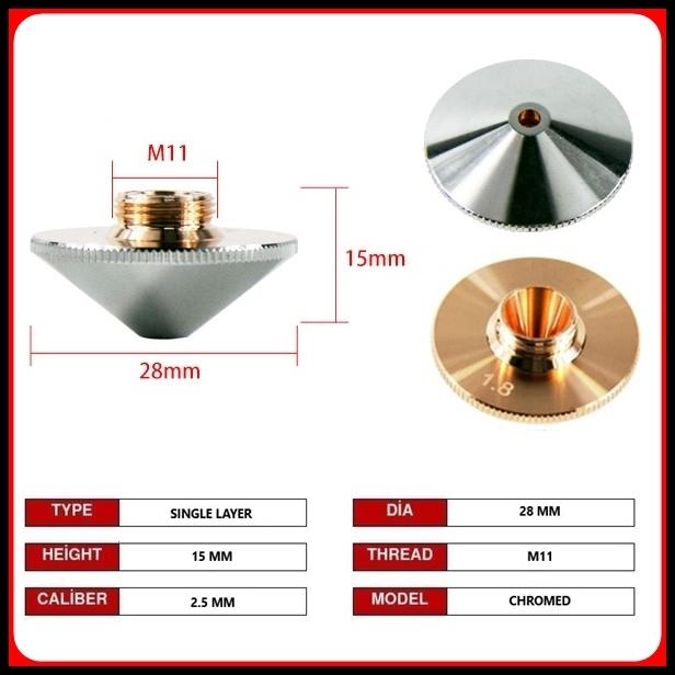 DİA28 H15 M11SINGLE NOZZLE 2.5 MM DIAGONAL CHROMED 