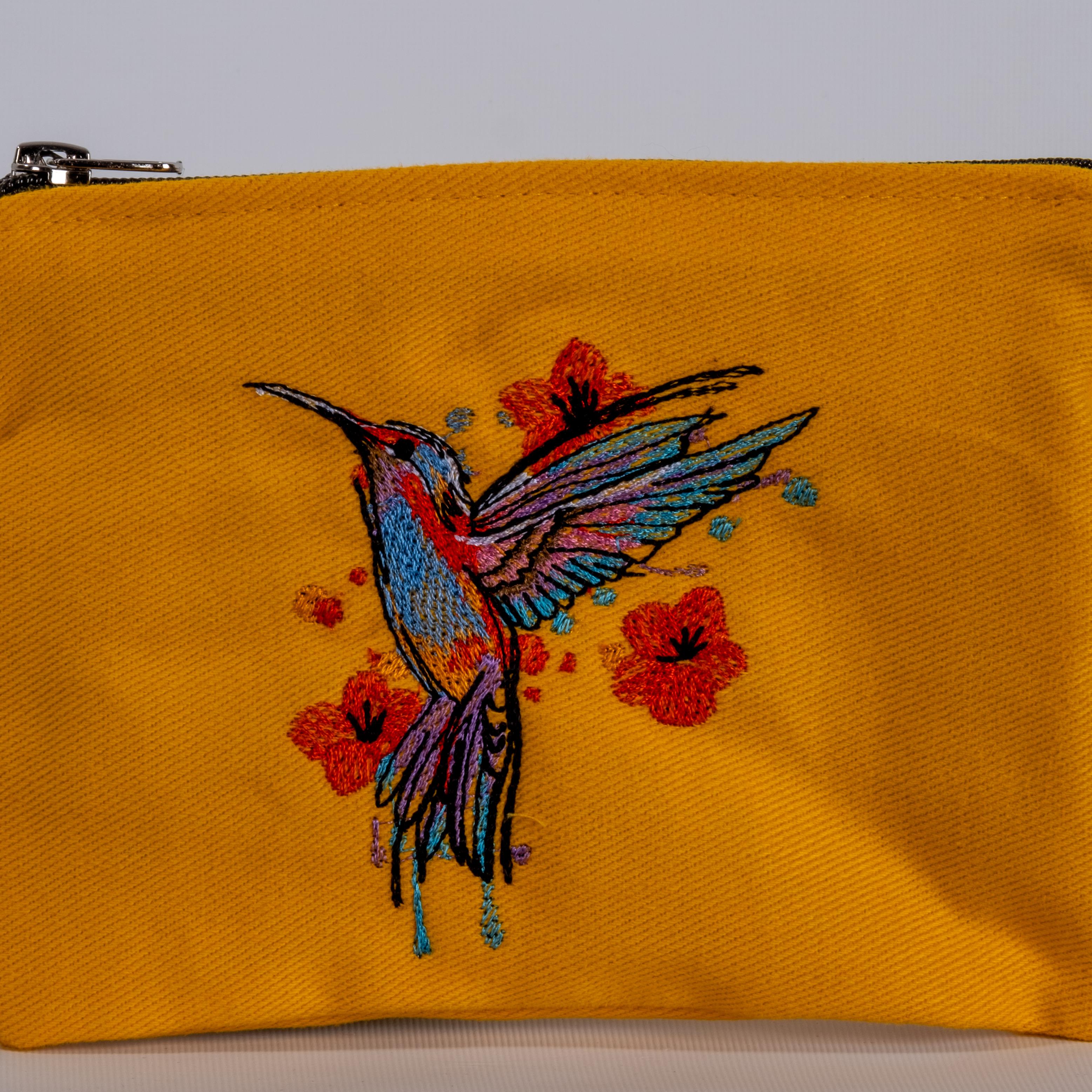 Arı kuşu Nakış İşlemeli Sarı Cüzdan /Çanta İçi Düzenleyici
