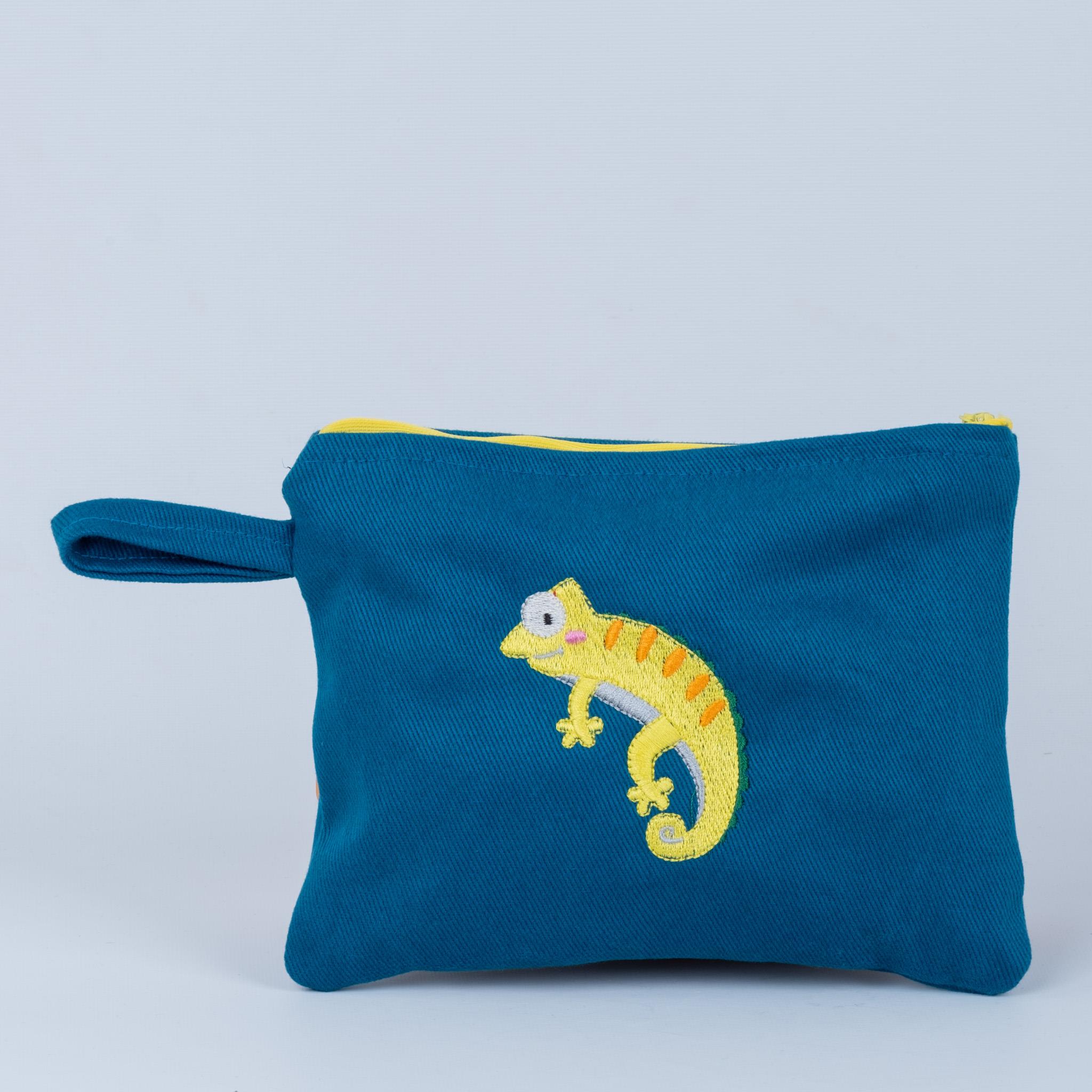 Bukalemun Nakış İşlemeli(mavi) Cüzdan /Çanta İçi Düzenleyici