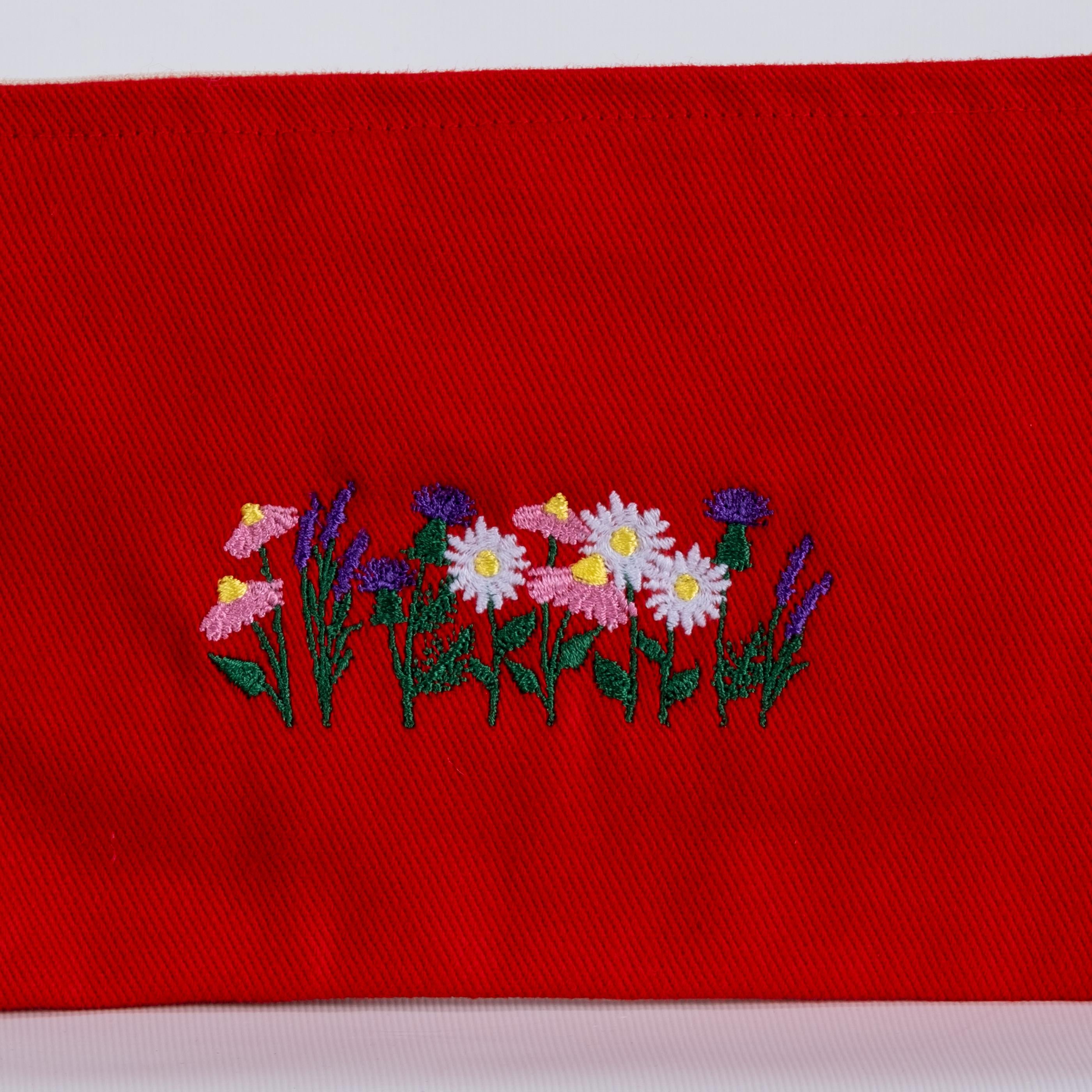 Lavanta-Papatya Nakış İşlemeli Kırmızı Cüzdan /Çanta İçi Düzenleyici