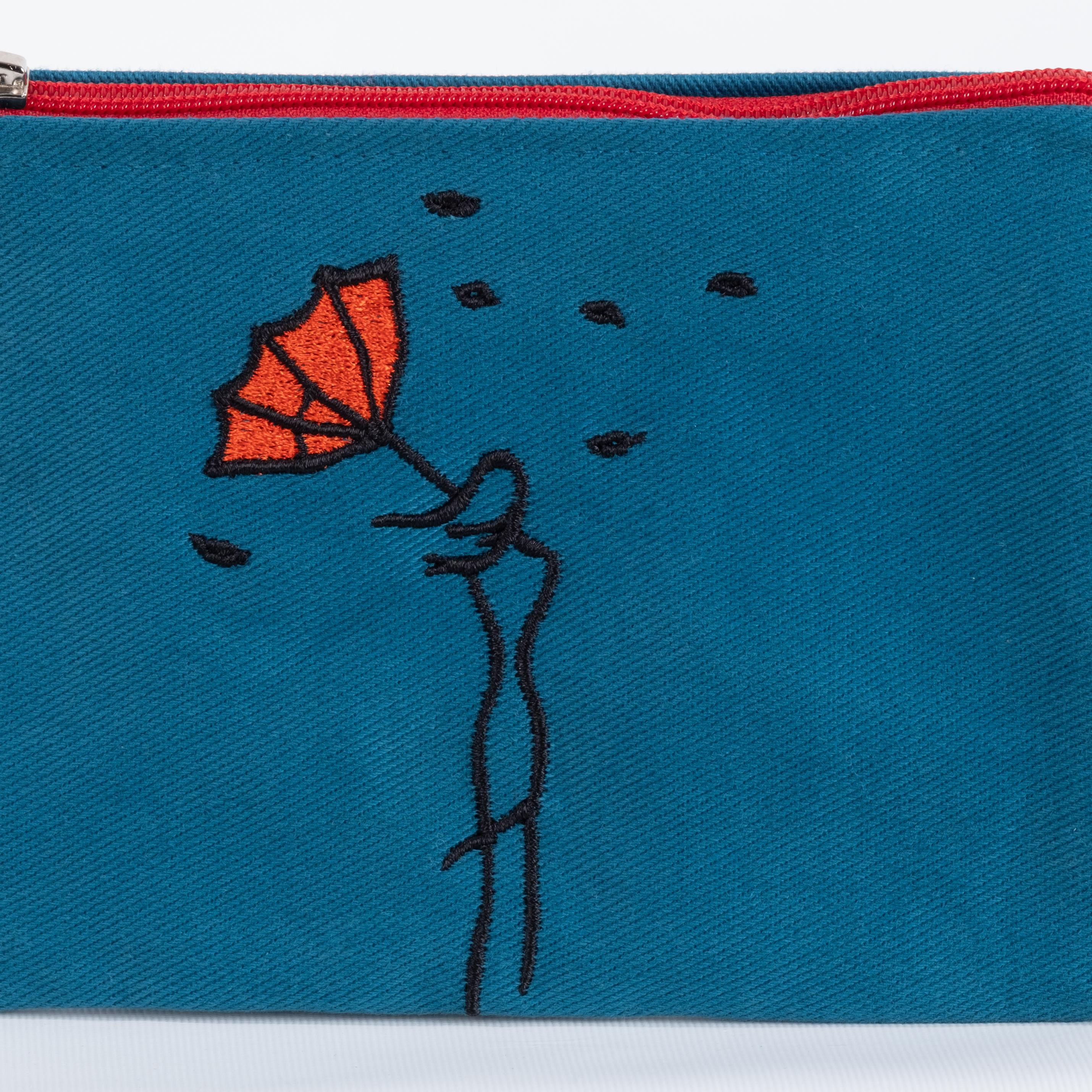 Şemsiyeli Kadın Nakış İşlemeli mavi Cüzdan /Çanta İçi Düzenleyici