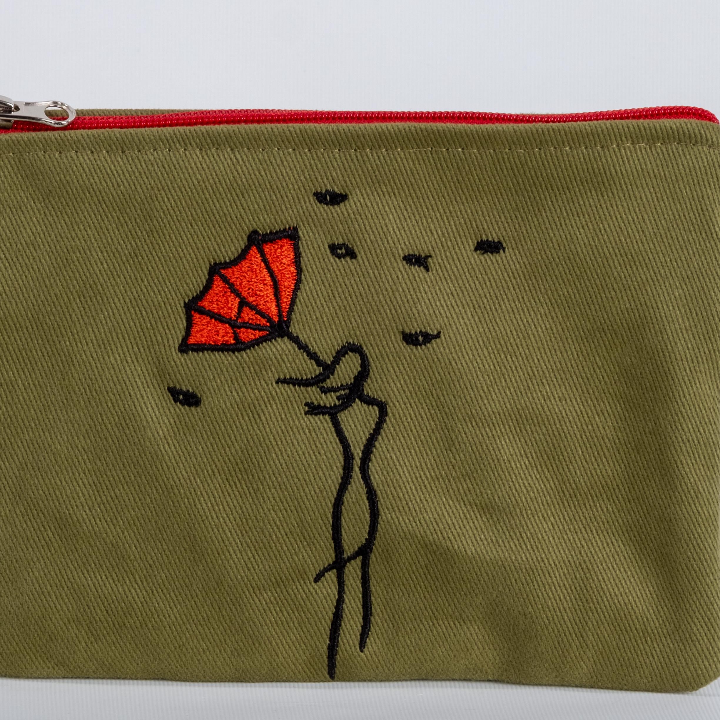 Şemsiyeli Kadın Nakış İşlemeli Petrol Cüzdan /Çanta İçi Düzenleyici