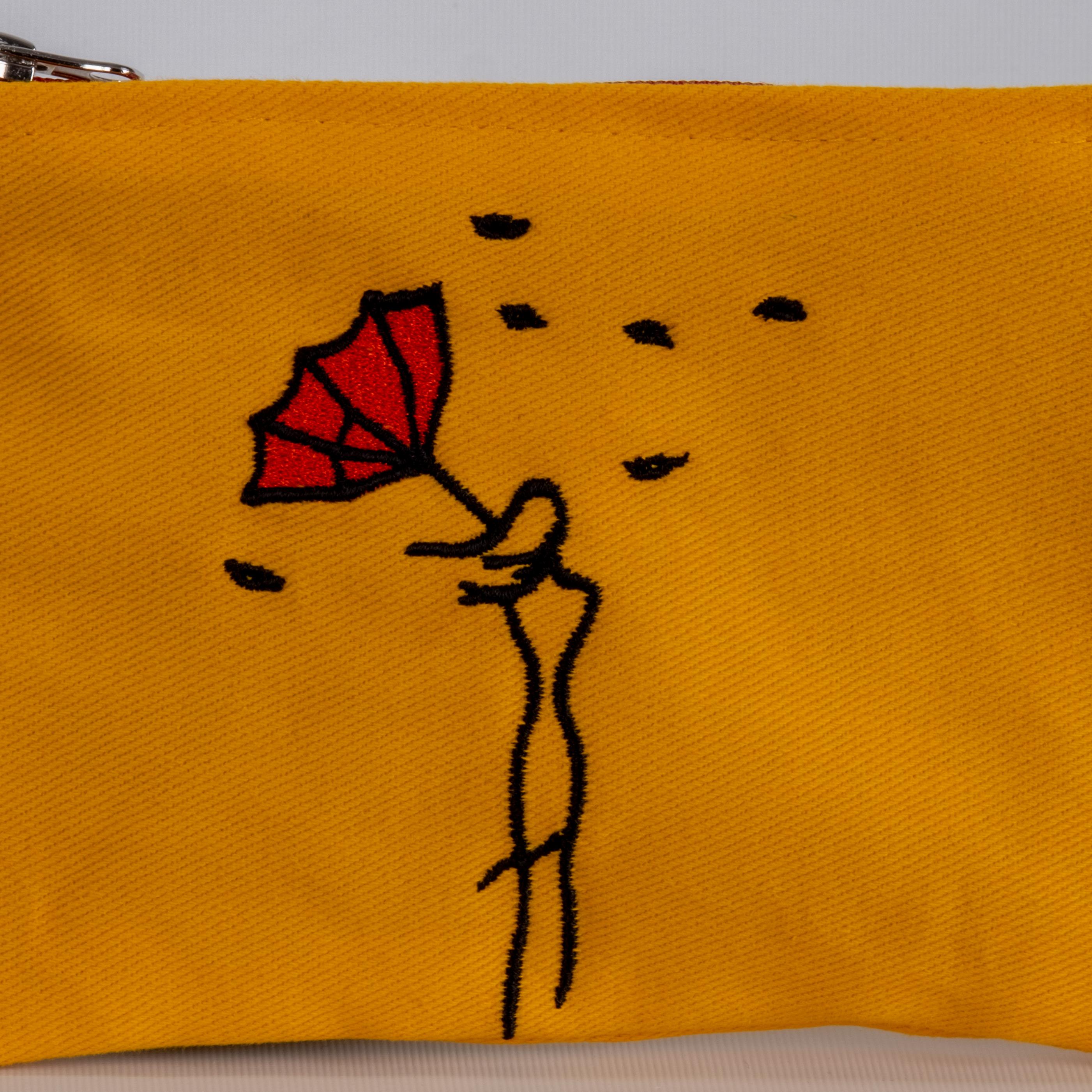 Şemsiyeli Kadın Nakış İşlemeli Sarı Cüzdan /Çanta İçi Düzenleyici