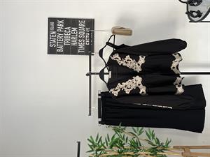  Keten Dantel İşlemeli V Yaka Gömlek Kimono Siyah