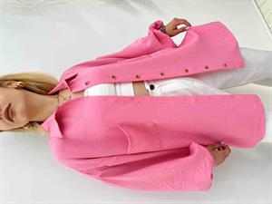 Aerobin Kumaş Kolları Büzgülü Salaş Gömlek - Pembe 