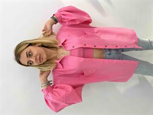Aerobin Kumaş Kolları Büzgülü Salaş Gömlek - Pembe 