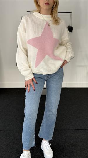 Aestic Yıldız Desenli Örme Triko Beyaz