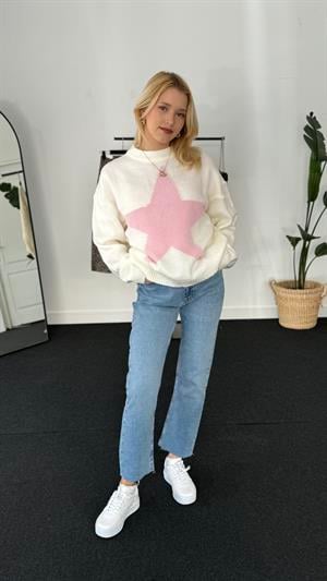 Aestic Yıldız Desenli Örme Triko Beyaz