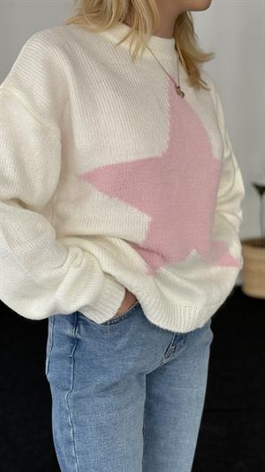 Aestic Yıldız Desenli Örme Triko Beyaz