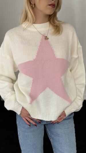 Aestic Yıldız Desenli Örme Triko Beyaz