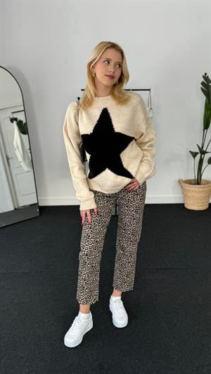 Aestic Yıldız Desenli Örme Triko Krem