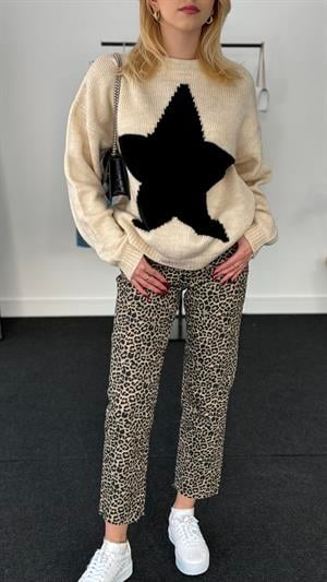 Aestic Yıldız Desenli Örme Triko Krem