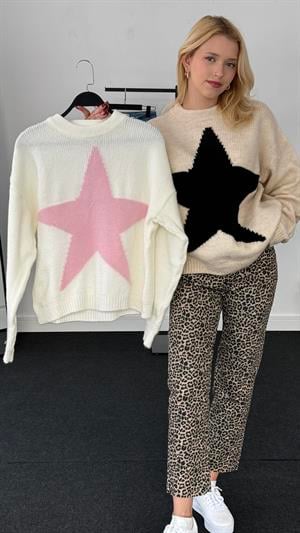 Aestic Yıldız Desenli Örme Triko Krem