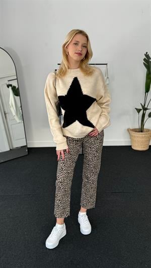 Aestic Yıldız Desenli Örme Triko Krem