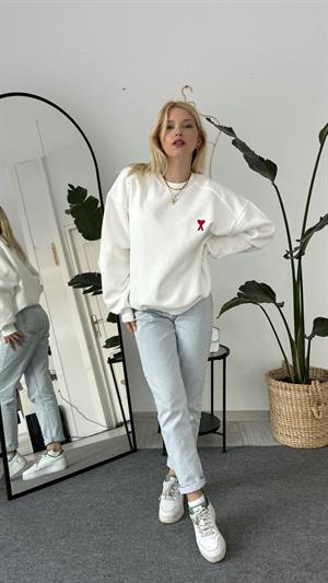 Ami Üç İplik Sweatshirt Beyaz