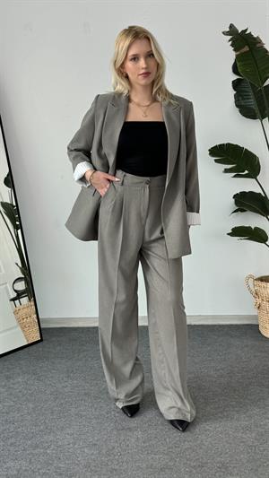 Astarlı Kolları Çizgili Blazer Ceket Haki