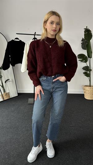 Balıkçıyaka Balon Kol Kazak Bordo